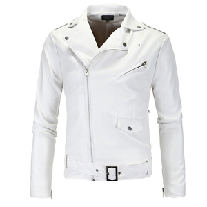 Blouson moto décontracté pour homme en cuir véritable marron, col montant, fermeture éclair, coupe ajustée, couleur unie, manches classiques, devant délavé - Product Image 5