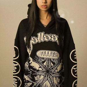 ชุดเซ็ตวินเทจลายสกรีนพิมพ์ลายย้อมสีแบบแอซิดวอชสองชิ้น เสื้อฮู้ดดี้และกางเกงขายาวเอวสองชั้น สีบล็อกแบบดิสเทรส  สำหรับทั้งชายและหญิง  สามารถสั่งทำได้ - Product Image 4