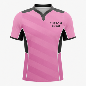<b>Men</b> <b>Pink</b> Black Referee <b>Shirt</b> V Neck Short Sleeve Contrast Side Panels Custom Logo Professional Officials Performance Game Jersey - Product Image 1