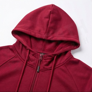 Sweat-shirt à capuche zippé pour homme, manches longues, couleur unie, survêtement décontracté rouge, respirant, en polyester, pour l'automne - Product Image 4