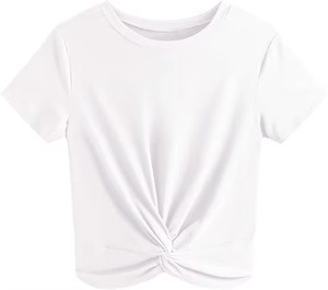 เสื้อครอปท็อปผู้หญิงคุณภาพสูง แขนสั้น คอกลม สีพื้น ผ้าถัก สวมใส่สบายๆ สำหรับฤดูใบไม้ผลิและฤดูร้อน - Product Image 3