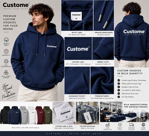 Sudadera con Capucha Unisex Personalizada para Otoño con Mochila Integrada, Corte Regular Informal, en Azul Marino, Poliéster/Algodón, Bolsillo Canguro - Product Image 5