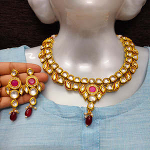 Juego de collar y aretes nupciales Kundan chapados en oro de 24 quilates - NS498 Marrón - Product Image 1
