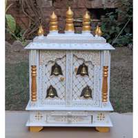 Temple en bois indien handirafts 15*8*22 pouces, décor de maison, avec clochettes dorées, peint à la main blanc et or, Mandir Pooja Ghar, idéal pour un cadeau