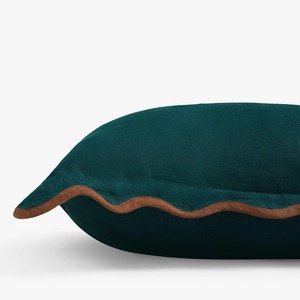 Square Teal <b>Cushion</b> <b>Cover</b> with Brown <b>Ruffle</b> Edge Nordic Style Home Decor Linen Handmade Solid Color Pillow Case - Product Image 2