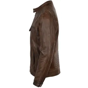 แจ็คเก็ตหนังผู้ชายคุณภาพสูงจากโรงงานปี 2026 สไตล์เท่ห์สำหรับใส่กลางแจ้ง ผ้าแคนวาส แต่งซิปที่คอและตัวเสื้อ เหมาะสำหรับฤดูหนาว - Product Image 4