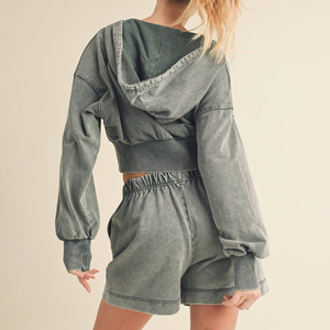 Ensemble court coupe droite respirant pour femme, décontracté, uni, été, écoresponsable, délavé à l'acide, haute qualité - Product Image 5