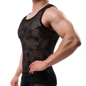 <b>Men's</b> <b>White</b> Knitted Mesh Gym Tank Top Crew Neck Sleeveless Breathable Quick Dry Eco Friendly Vintage Fitness <b>Vest</b> - Product Image 2
