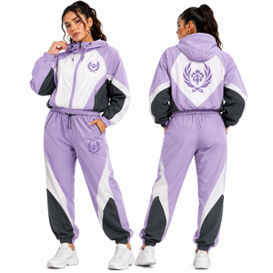 <b>Ladies</b> Nylon Windbreaker Set Embroidered Logo Zip Jacket And Tapered Jogger Pants For Wholesale Buyers OEM ODM Supplier Exporter - Product Image 1