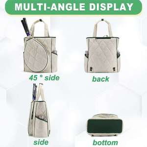 Bolsa de tenis Tildose, de lona, con cierre de cordón, resistente al agua, 50-70L, mochila deportiva, beige con ribete verde, multicolor, personalizable. - Product Image 4
