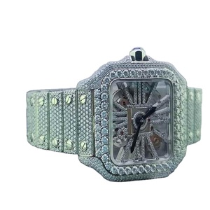 Nueva llegada de lujo de acero inoxidable esfera cuadrada esqueleto moissanita diamante reloj de alta calidad analógico único estilo antiguo diseño - Product Image 3