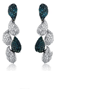 2.65 Cttw Round Cut White & Color Enhanced Blue Natural Diamond Teardrop <b>Dangle</b> <b>Earrings</b> for Womens 925 Sterling <b>Silver</b>, G-H - Product Image 3