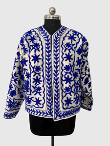 Veste à col mandarin brodée à la main avec des motifs floraux, manches longues, en coton, taille plus, vêtements de printemps pour femmes, style Prairie Chic - Product Image 1
