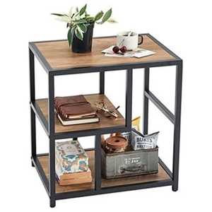 Modern <b>Rustic</b> Metal Frame Wooden <b>Shelf</b> Unit Three Tier Storage Organizer With Plant Mug Books And Decorative Accessories - Product Image 1