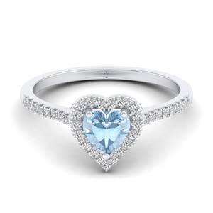 แหวนเพชรทรงหัวใจดีไซน์ใหม่ REYES ประดับพลอยอะความารีน 0.61 กะรัต พร้อมวงแหวนเพชรล้อมรอบ ทำจากทองคำแท้ 14K สำหรับผู้หญิง เครื่องประดับทำมือ - Product Image 5