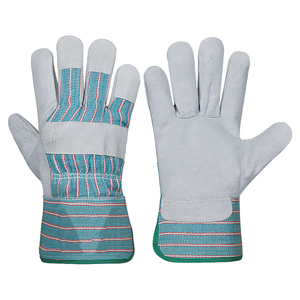 Gants de travail en cuir fendu à prix abordable, avec protection dorsale en coton tricoté à pois pour la construction et la sécurité des mains - Product Image 1