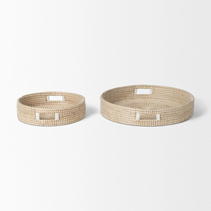 Ensemble de 2 plateaux ronds en jonc de mer, fabriqués à la main au Vietnam, design écologique, idéal pour la vente en gros et l'OEM. - Product Image 2