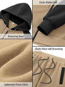 Ensemble de survêtement pour homme 2 pièces, sweat à capuche zippé, ensemble de jogging athlétique, tenue décontractée avec poches - Product Image 5