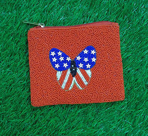 Monedero de cuentas hecho a mano con bandera de EE. UU., conjunto de monederos con cremallera y bordado floral a la moda, carteras patrióticas para mujer/niña, estilo dulce - Product Image 3