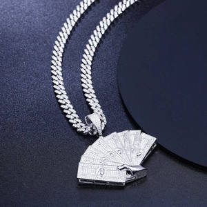 Pendentif Hip Hop Micro-Pavé en Or Plaqué pour Femme, Motif Éventail en Zircon, Ensemble de Bijoux Classiques et Élégants, Vente par Lot de Douze Pièces - Product Image 5