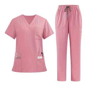Ensemble de tenue médicale en coton confortable pour infirmières, blouses et pantalons respirants en mélange de coton à col en V, vente en gros - Product Image 3