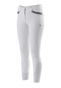 Pantalons d'équitation pour femmes à haute élasticité, blancs, respirants, avec patch en silicone aux genoux. - Product Image 1