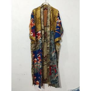 Kimono Maxi de Seda Reciclada Vintage, Vestido Tipo Bata para Mujer, Elegante, con Parches, Cuello en V, Cordón Ajustable, Transpirable, de Secado Rápido, para Verano - Product Image 3
