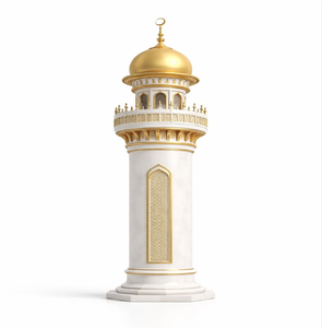 Réplique détaillée de la tour dorée avec emblème en forme de croissant, détails du cadran de l'horloge, fenêtres en treillis, disponible à prix de gros. - Product Image 3