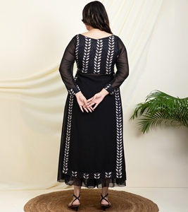 DEEBACO Women's Casual Plus Size Floral Rayon Ankle Length Tunic & Trouser Cord <b>Set</b> with <b>Embroidery</b> Western Style - Product Image 5
