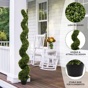 Árbol Topiario Espiral Artificial de 6 Pies para Jardín Exterior, Plantas Grandes Retorcidas Verdes en Maceta de Boj para Porche Delantero y Patio, Elegante - Product Image 4