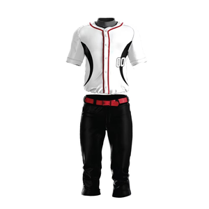 Maillot de baseball blanc et noir pour homme avec bordure rouge, fermeture à boutons, polyester respirant, manches courtes, coupe classique, vêtements pour toutes les saisons - Product Image 1