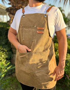 Delantal de Trabajo Profesional de Lujo en Lona y Cuero con Cremallera, Ajustable, con Tirantes Cruzados para Chef, Barista, Barbero, Carpintero, para Herramientas y Equipo - Product Image 2