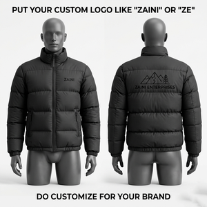 Premium 400 GSM Polyester Taslon Black Puffer <b>Jacket</b> Quilted Panel Design Custom Printed Embroidered Logo - Product Image 1