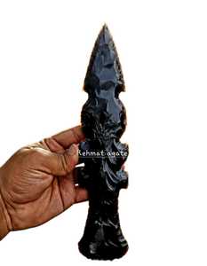 Dague tactique artisanale en obsidienne noire, pointe/lame de flèche (finition brute) - Product Image 4