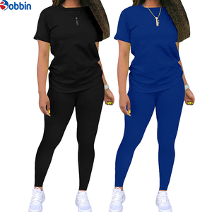 Conjunto de Ropa de Verano para Mujer, Top de Manga Corta y Pantalones Cortos, Conjunto de Camiseta de Punto de Color Sólido de Alta Calidad, Ropa Deportiva - Product Image 1