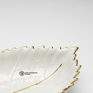 Plateau en céramique blanc à bord doré de qualité supérieure, plat décoratif de luxe pour bijoux, collations, décoration intérieure, vaisselle et centre de table - Product Image 5