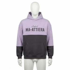 Herren Flieder-Grau Colorblock Hoodie mit Strass-Grafik Pullover Maßgeschneiderte Streetwear Übergroßer Lässiger Sweatshirt Winterbekleidung - Product Image 1