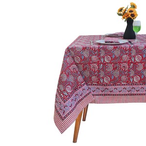 Handblock Printed Handmade Premium Quality Durable All Seasons Modern <b>Tablecloth</b> Green White Wedding Custom Size Cloth - Product Image 1