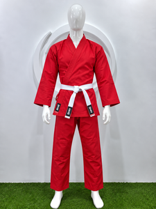 Ensemble Kimono et Pantalon d'Entraînement d'Arts Martiaux Rouge Personnalisé pour Adulte avec Ceinture Blanche Renforcée – Tenue de Sport pour la Pratique - Product Image 3