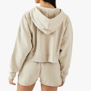 Conjunto Deportivo de Verano para Mujer, Sudadera con Capucha Corta y Holgada de Felpa, Pantalones Cortos, 2 Piezas, Poliéster/Algodón, Transpirable, con Logotipo Personalizado - Product Image 2