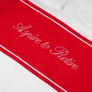 เสื้อโปโลแขนยาวผู้ชาย สีขาวแดง แต่งลายปัก Aspire To Retire สไตล์ Preppy ผ้าคอตตอนป๊อปลิน - Product Image 6
