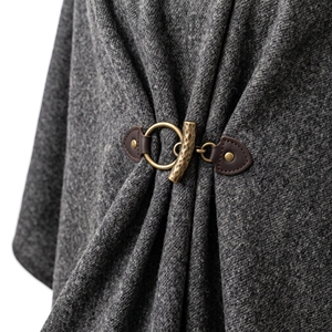 Women's Herringbone Trench <b>Poncho</b> Winter Cape Wrap Asymmetric Buckle Closure Four Seasons Outerwear - Product Image 5