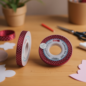 Nastro Ilan Burgundy a pois, larghezza 1,0 cm, lunghezza 25 iarde, per decorazioni e lavori artigianali - Product Image 2