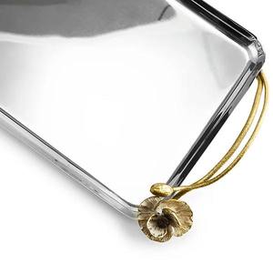 Wholesale Luxury Rectangular Silver Dining Tray Bulk Gold Floral Handles Hotel Restaurant Serving Platter Elegant Metal Tablewar - Product Image 3