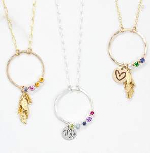 Hammered Family Birthstone Emerald Vintage Necklace Sterling Silver 925 14k Gold Plated Link <b>Chain</b> Custom Pendant Women Jewelry - Product Image 1