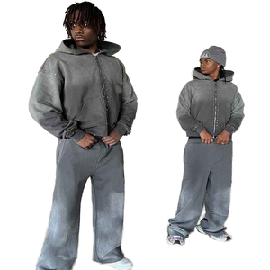 Chándal Deportivo Personalizado de Talla Grande con Cierre Completo, Felpa Francesa 100% Algodón, Estampado Puff, 450GSM, Sudadera con Capucha para Hombre - Product Image 2