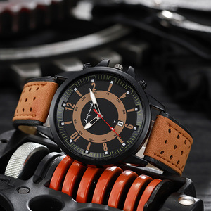 Men's Quartz Alloy case Leather Strap Pointer Dial 10mm Thick Simple and Fashionable Perpetual Calendar Watch - Product Image 1