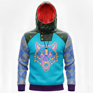 Sweat à capuche néon haute technologie pour homme avec motif graphique et accents de circuit imprimé sur les manches, vêtement de sport sublimé 100 % coton pour l'hiver - Product Image 3