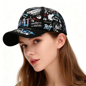 Gorra de Béisbol con Estampado de Letras de Grafiti Negro, Ajustable, de Algodón, Estilo Urbano, Unisex, para Verano - Product Image 6