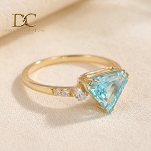 Anillo de Diamante de Laboratorio con Corte Redondo Ovalado, Certificado IGI, en Oro Sólido de 14 Quilates, con Yag Paraiba Azul, Joyería de Lujo para Mujer, para Bodas y Fiestas - Product Image 3